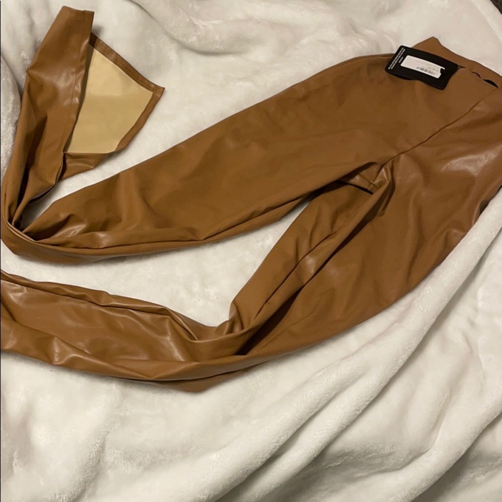 Tan Faux Leather Split Hem Leggings size 0